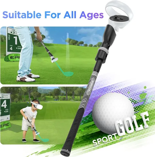 Vista 2 de YOGES VR Golf Club Handle Compatible with Oculus-Quest 2-Accessories, Virtual Reality Baseball Controller Attachment, Simulator Real Golf Game Bat