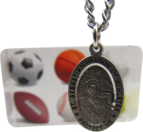 Vista 4 de Westmon Works Juego de medalla de San Sebastián para todos los deportes con colgante de medallón de peltre y tarjeta de oración en una bolsa