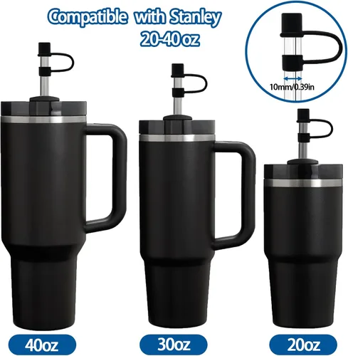 Vista 4 de 6 fundas de silicona para popote compatibles con Stanley Cup, vaso de 30 y 40 onzas con asa de 0.394 in, tapas de popote a prueba de polvo