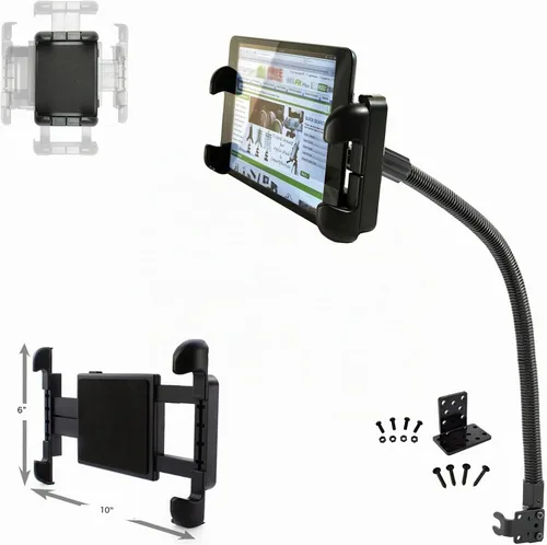 Vista 3 de LycoGear Soporte de tableta ELD mejorado para riel de asiento de piso para automóvil, camión, flota limusina, soporte ajustable de cuello de cisne