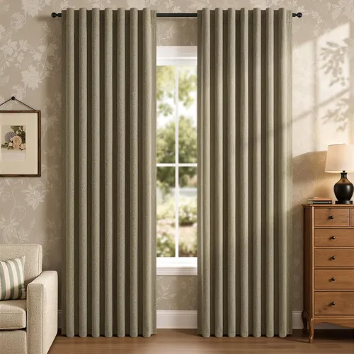 Vista 29 de Cortinas opacas de lino de 96 pulgadas para dormitorio, 2 paneles, verde Verde Olivegreen