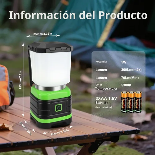 Vista 2 de EXTRASTAR Linterna de campamento, linternas para cortes de energía, 2 modos de flash, 260 lúmenes máximos, equipo de campamento alimentado por
