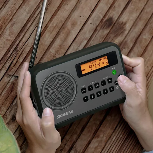 Vista 5 de Sangean PR-D18BK Radio digital portátil AM/FM/con parachoques protector (gris/negro) negro/gris