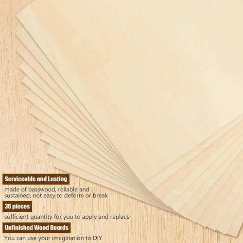 Vista 6 de Paquete de 36 hojas de madera contrachapada de tilo de 1/8 pulgadas, tableros de madera sin terminar para manualidades para proyectos láser