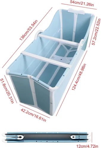 Vista 5 de Bañera plegable grande, bañera portátil para adultos, bañera de hidromasaje, uso en interiores y exteriores, 53.5 pulgadas, azul, soporta hasta 198