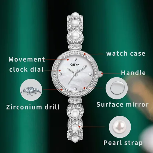 Vista 6 de Redhai Women Watches Analog Quartz Watch Mosaic with Diamonds Pearl Bracelet Dress Watch for Female Waterproof Wristwatch with Rhinestones Bracelet