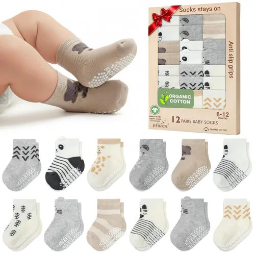 Vista 24 de GOTS Mezcla de Algodón Orgánico 12 Pares Calcetines Zapatos Bebés 0-6 M Negro