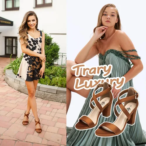 Vista 4 de Trary - Sandalias de tacón con hebilla ajustable y correa de tobillo para mujer.