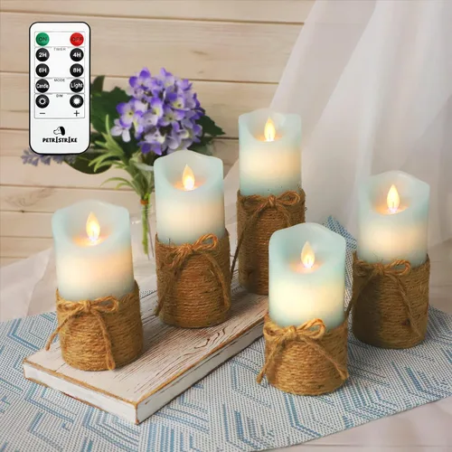 Vista 7 de Velas sin llama azul océano, velas LED de pilar con control remoto y temporizador, velas decorativas parpadeantes para regalos, fiestas, bodas