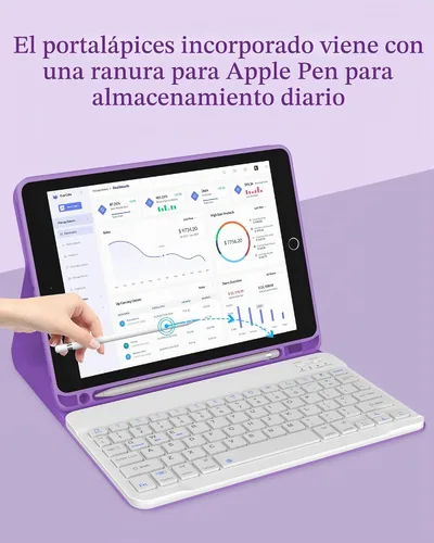 Vista 8 de Funda con teclado para iPad de 9ª generación 2021 de 10.2 pulgadas, teclado inalámbrico recargable desmontable para iPad de 8ª/7ª generación Sin
