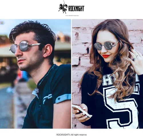 Vista 2 de ROCKNIGHT Gafas de sol Gothic Steampunk redondas polarizadas UV400 con protección unisex