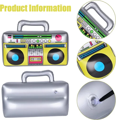 Vista 4 de Caja inflable y accesorio para teléfono - Micrófonos estilo 90 para fiestas de los años 80 y 90