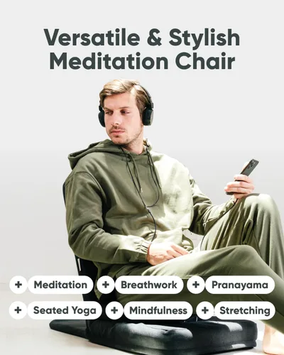 Vista 5 de Silla de Meditación Plegable Pro – Asiento de Meditación Ajustable con Soporte para la Espalda y Cojín de Meditación de Trigo Sarraceno de Media