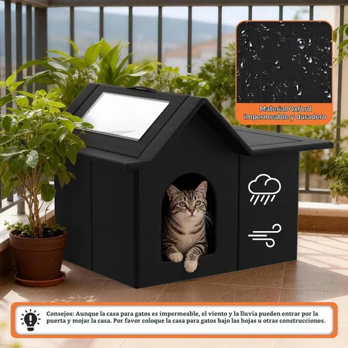 Vista 5 de Casa para gatos al aire libre, refugio resistente a la intemperie para mascotas, cama duradera para gatos al aire libre e interior, fácil montaje