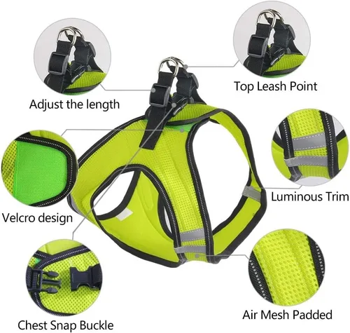 Vista 2 de PAWISE Arnés de malla reflectante para perro, chaleco de malla acolchada suave para caminar, arnés para mascotas sin tirones con 2 clips para correa