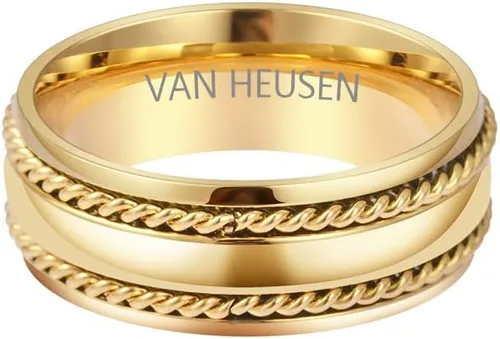 Vista 4 de Van Heusen Anillo de boda con incrustaciones de acero inoxidable pulido para hombre