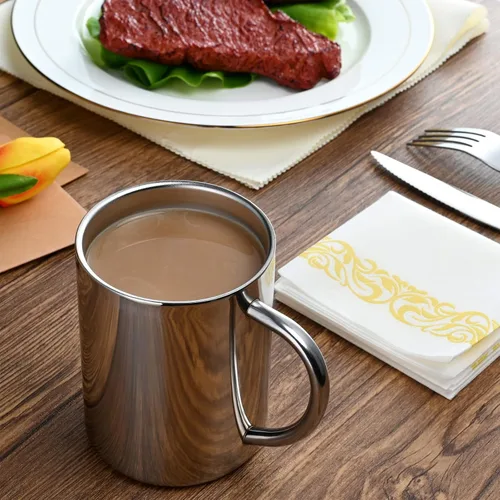 Vista 3 de Taza de café aislada de acero inoxidable 304 de 13.5 fl oz, vaso de viaje al vacío de doble pared, inastillable para campamento, oficina