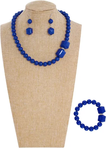 Vista 2 de Coiris Juego de collares de cuentas acrílicas gruesas, collar de cuentas geométricas llamativas, collar de cuentas africanas de acrílico