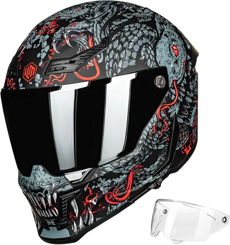 Vista 21 de ILM Cascos para Motocicleta para Adultos Hombres Mujeres Casco Integral DOT ECE con Visor Dual para Carreras en Calle con Pinlock Modelo MF509