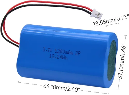 Vista 6 de Paquete de baterías recargables de iones de litio de 3.7V 5200mAh-19.24Wh con conector PH2.0mm de 3.7 voltios para altavoces Bluetooth, electrónica