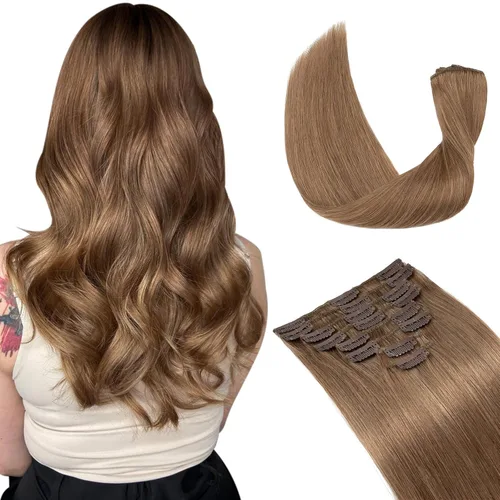 Vista 46 de Extensiones de cabello con clip, cabello humano Remy, extensiones de cabello largo lacio de una pieza con 5 clips, con gancho para colgar