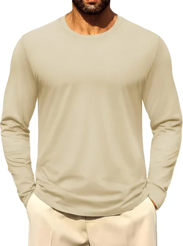 Vista 25 de Cotrasen - Camisetas básicas de manga larga para hombre, de algodón, con cuello redondo, transpirables, suaves y casuales