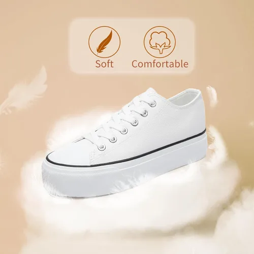 Vista 5 de Rominz Zapatos deportivos de plataforma para mujer, de piel sintética, con cordones, ligeros, cómodos, clásicos, informales, sin cordones, zapatos