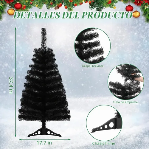 Vista 2 de Árbol de Navidad artificial negro de 3 pies, pino de Navidad de mesa con base de soporte de PVC para Navidad, Halloween, hogar, oficina, decoración