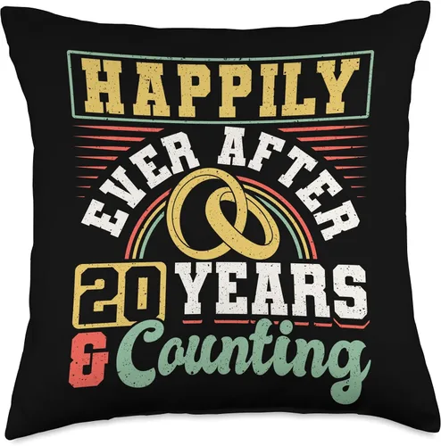 Vista 4 de Married Couples Matching Apparel JM0 20th Wedding Anniversary Happily Ever After 20 Years and Throw Pillow, 16x16, Multicolor
