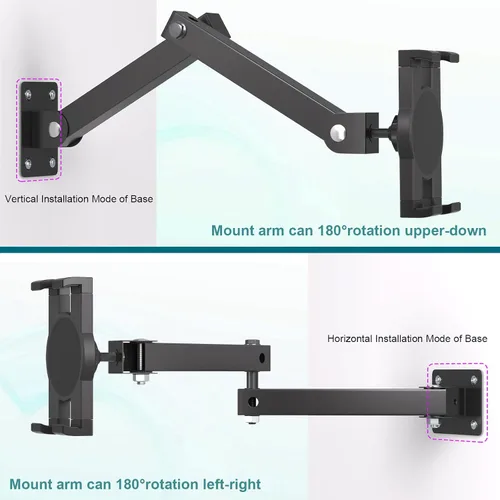Vista 5 de Mippko Soporte plegable de pared para iPad, soporte para tableta, soporte ajustable de 360°, brazo articulado de aleación de aluminio extensible