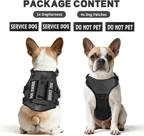 Vista 2 de Arnés de chaleco de servicio para perros grandes, sin tirones con 3 clips para correa, chaleco de trabajo táctico con 4 parches para mascotas