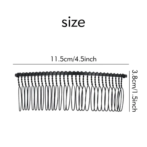 Vista 5 de Lawie Paquete de 20 peines de pelo grandes y anchos de metal negro con base de alambre torcido para el cabello, clips de peine para boda, velo