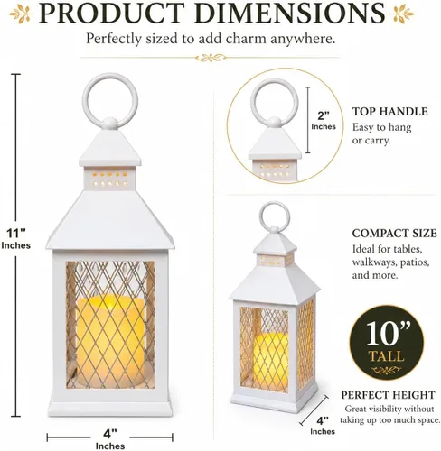 Vista 6 de Juego de 12 piezas de estilo granja, farol decorativo de 10 pulgadas con vela LED sin llama y temporizador de 5 horas, decoración rústica de boda