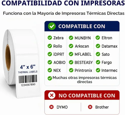 Vista 5 de Etiquetas térmicas directas de 4" x 6" 250 etiquetas/rollo