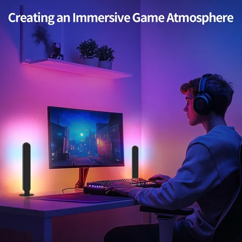 Vista 2 de BASON LIGHTING Barras de luz inteligentes, luces LED inteligentes RGB-ICW con sincronización de música, luz de escritorio RGB Bluetooth, luces