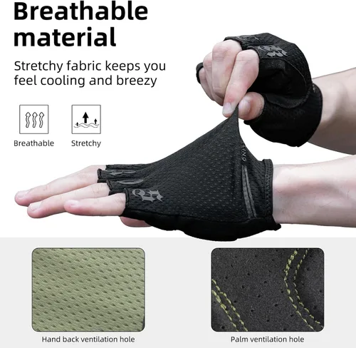Vista 3 de ROCKBROS Guantes de ciclismo para hombres y mujeres, guantes de ciclismo transpirables de medio dedo, guantes acolchados que absorben los golpes
