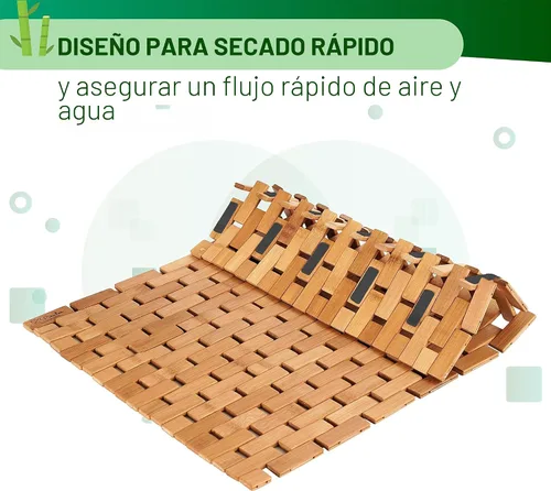 Vista 8 de Tapete de baño de madera de bambú natural, accesorios de cocina, tapete de baño bohemio (24 x 16 pulgadas)