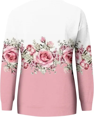 Vista 2 de Sudadera de gran tamaño para mujer, con bonito estampado floral, cuello redondo, holgada, cómoda, de manga larga