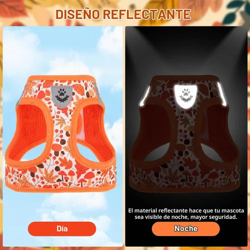 Vista 6 de EXPAWLORER Arnés para cachorros de otoño de Acción de Gracias - Collar y correa para perro - Arnés de chaleco para perros pequeños de malla suave