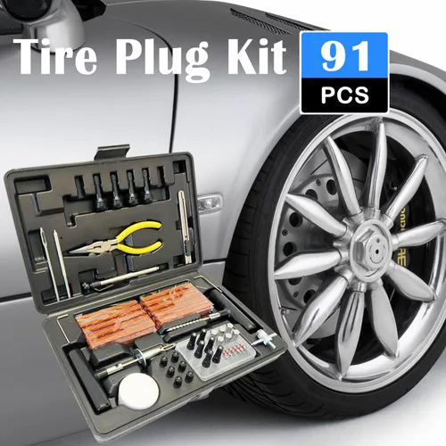 Vista 3 de Kit de tapones para neumáticos, kit de reparación de neumáticos de 91 piezas, con kit de parche universal de neumáticos para tapar pisos