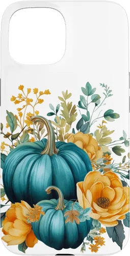 Vista 6 de iPhone 16 Teal Autumn Pumpkin Floral Fall Harvest Foliage Case