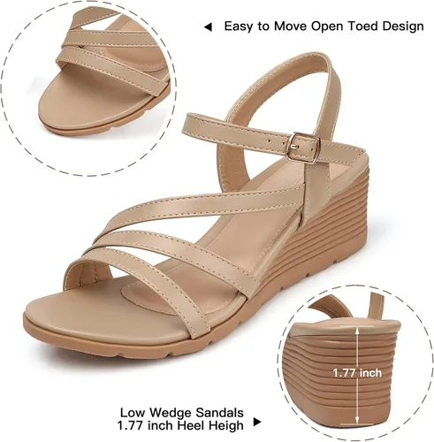 Vista 5 de SHIBEVER Sandalias de cuña para mujer de vestir sandalias casuales de plataforma para caminar cómodas para mujer