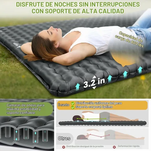 Vista 5 de Hikenture Almohadilla de Dormir para Acampar con Valor R de 6.2, Colchón de Camping Ultraligero para 2 Personas, Almohadilla de Dormir Doble Gris