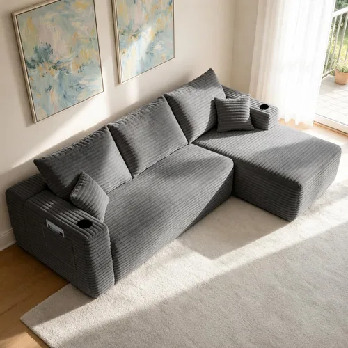 Vista 17 de Sofá deshuesado de 96 pulgadas, sofá modular en forma de L, color negro