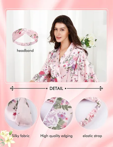 Vista 4 de Albornoz Eplaza de satén floral, kimono para novia, novia, dama de honor, kimono