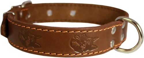 Vista 3 de Collar de perro de cuero genuino de 1.25 x 22 pulgadas, se adapta a cuello de 15 a 20 pulgadas, marrón