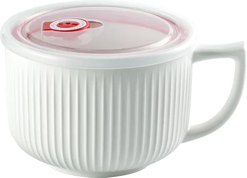 Vista 35 de Tazón de sopa de cerámica con asa y tapa, tazón grande de 32 onzas para Blanco 32