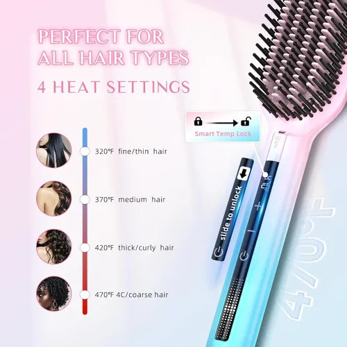 Vista 2 de DORISILK Cepillo alisador de pelo iónico, 470 ℉, cepillo alisador térmico de alta temperatura para mujeres, cabello fino y grueso, peine alisador