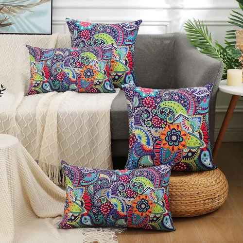 Vista 6 de hyha Juego de 2 fundas de almohada con estampado de cachemira de 18 x 18 pulgadas, fundas de almohada decorativas con patrón floral, fundas