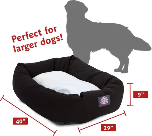 Vista 3 de Cama para perros Bagel de 40 pulgadas negra y Sherpa de Majestic Pet Products Negro
